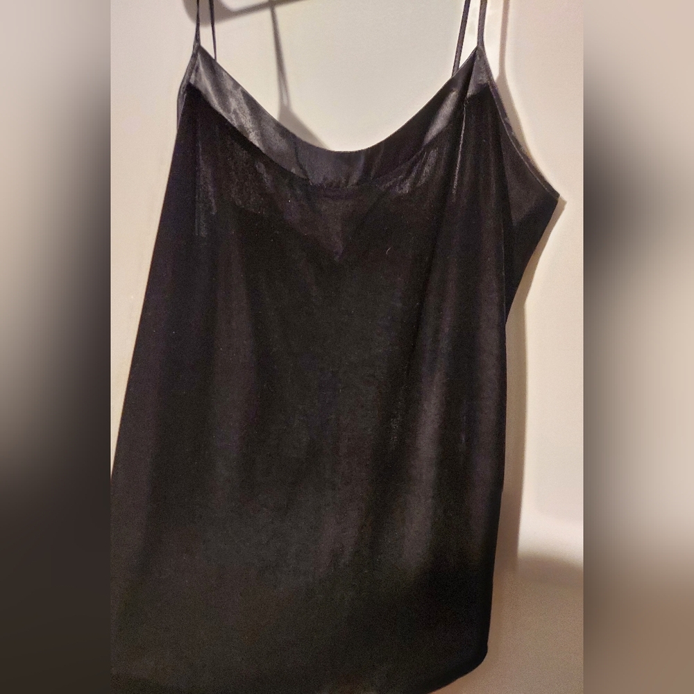 Vtg Y2K Whimsigoth Cami Tank Top Medium Black Velvet Satin Trim Fairy Grunge